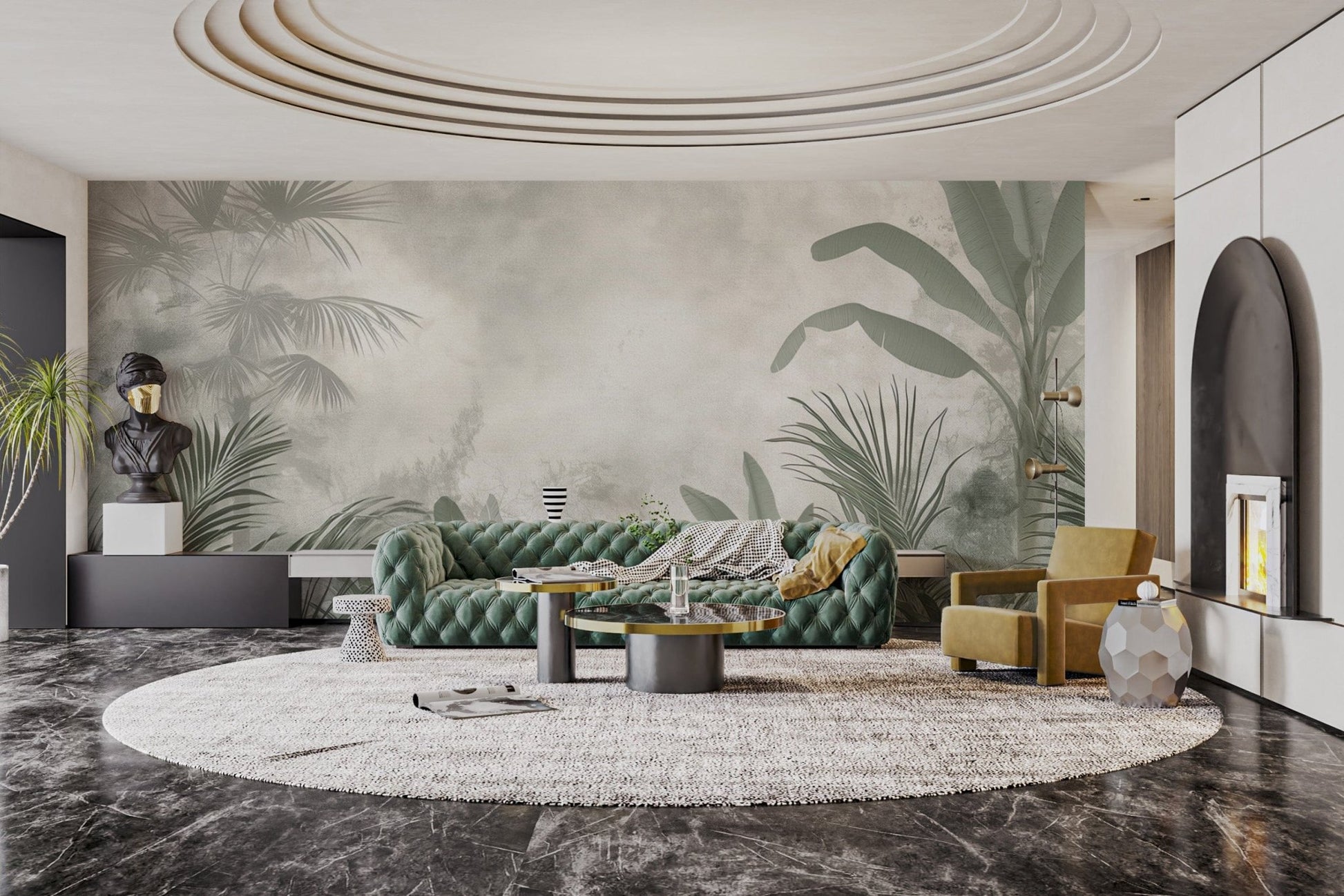 Calming green leaves wallpaper for rooms
