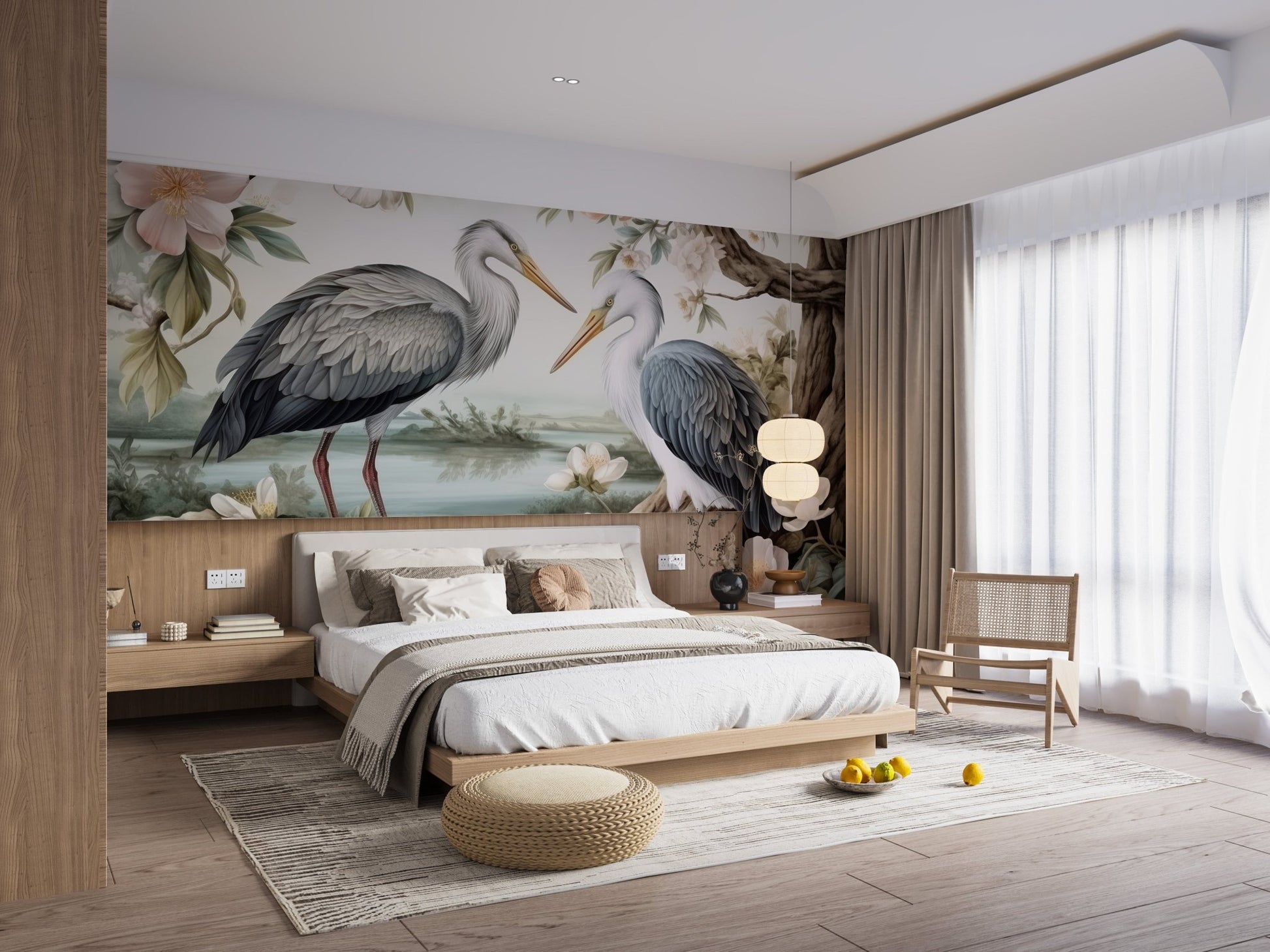 Serene Heron Lake Wall Mural - Giffywalls