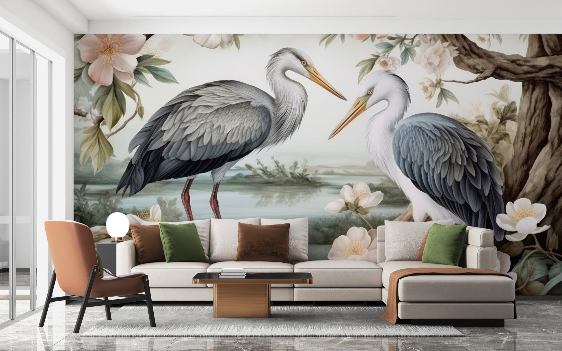 Serene Heron Lake Wall Mural - Giffywalls