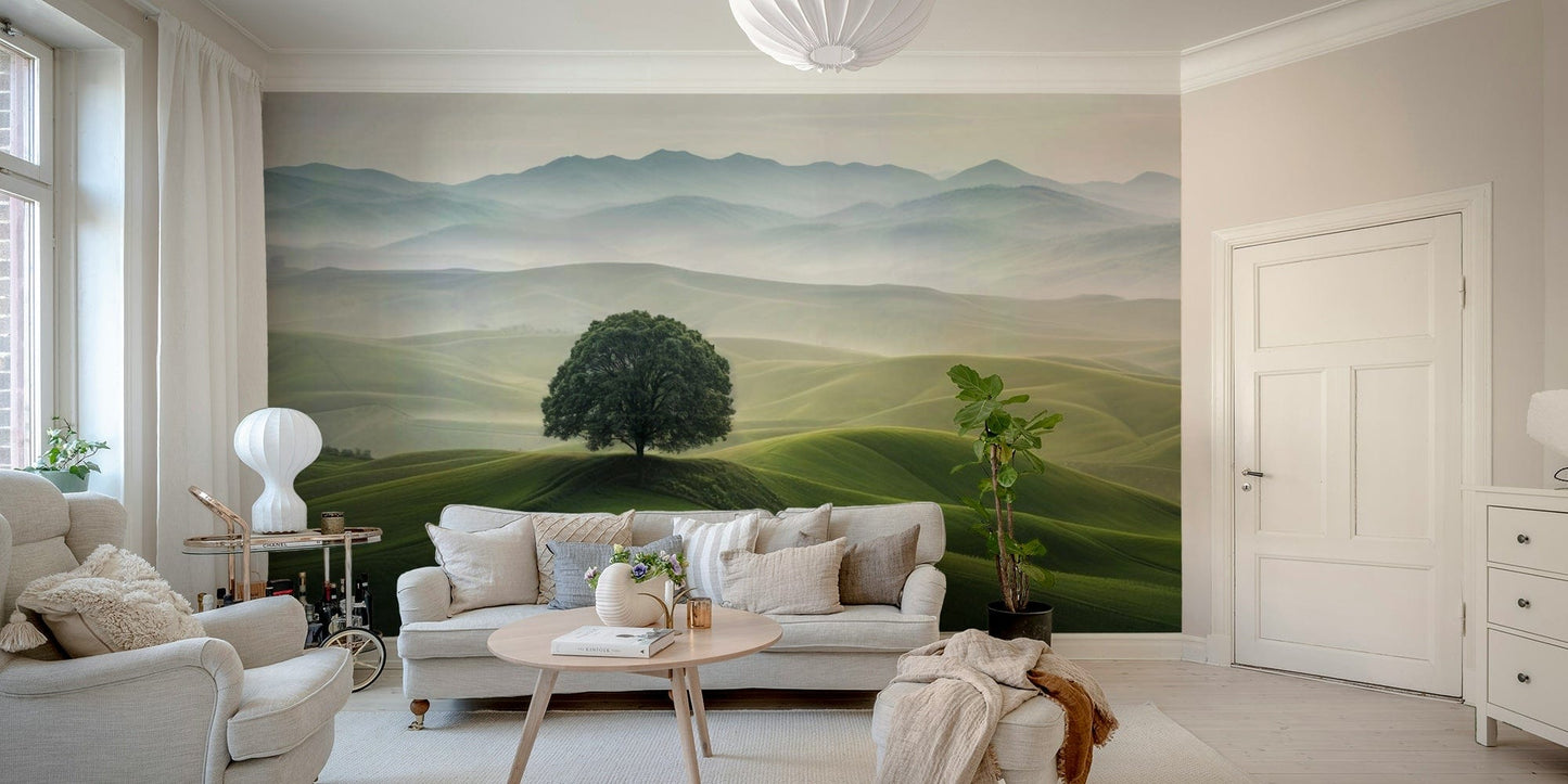 Elegant hills wallpaper with simple layered hill design

