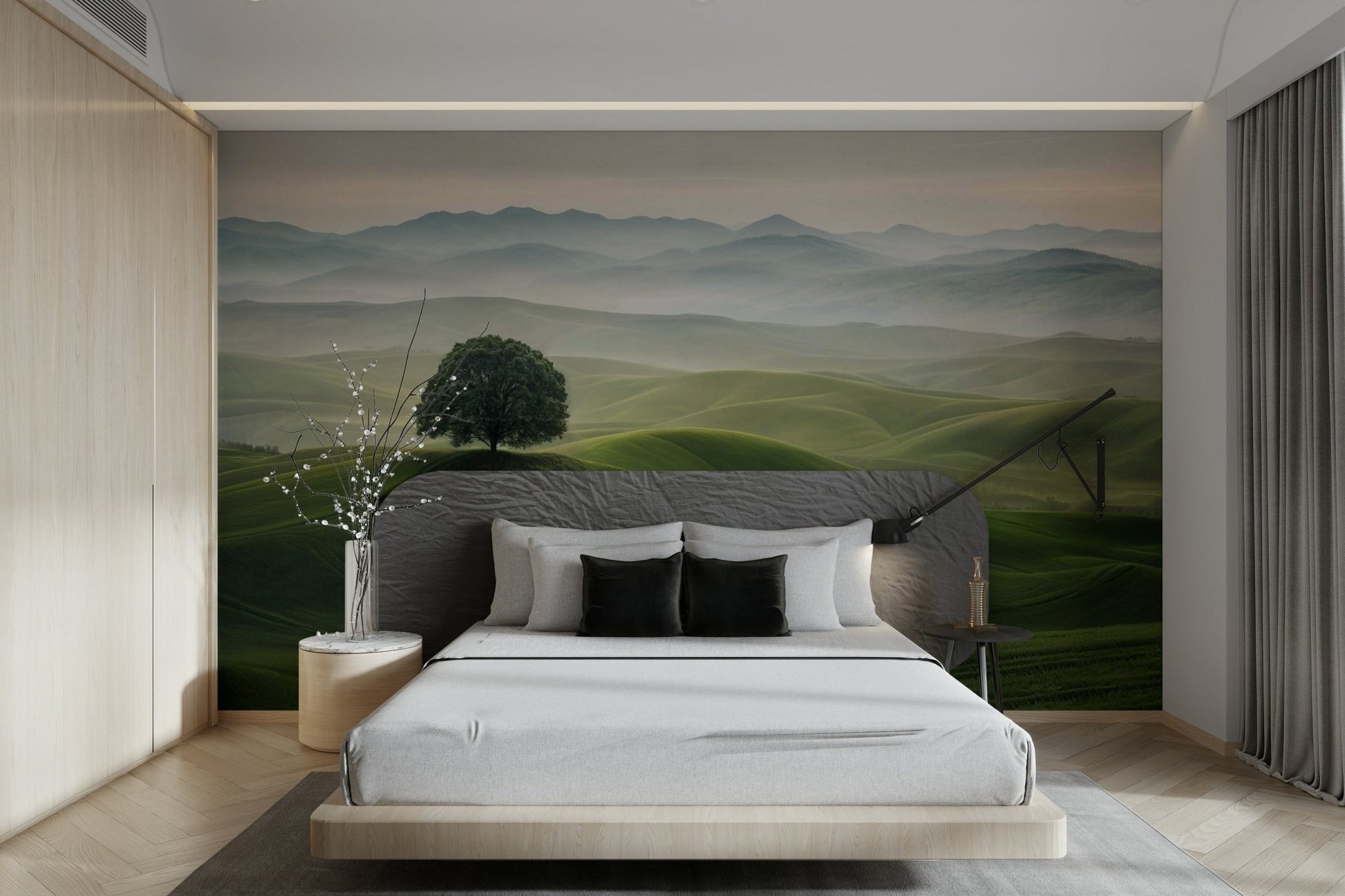 Subtle hill shapes wallpaper for a calm room look

