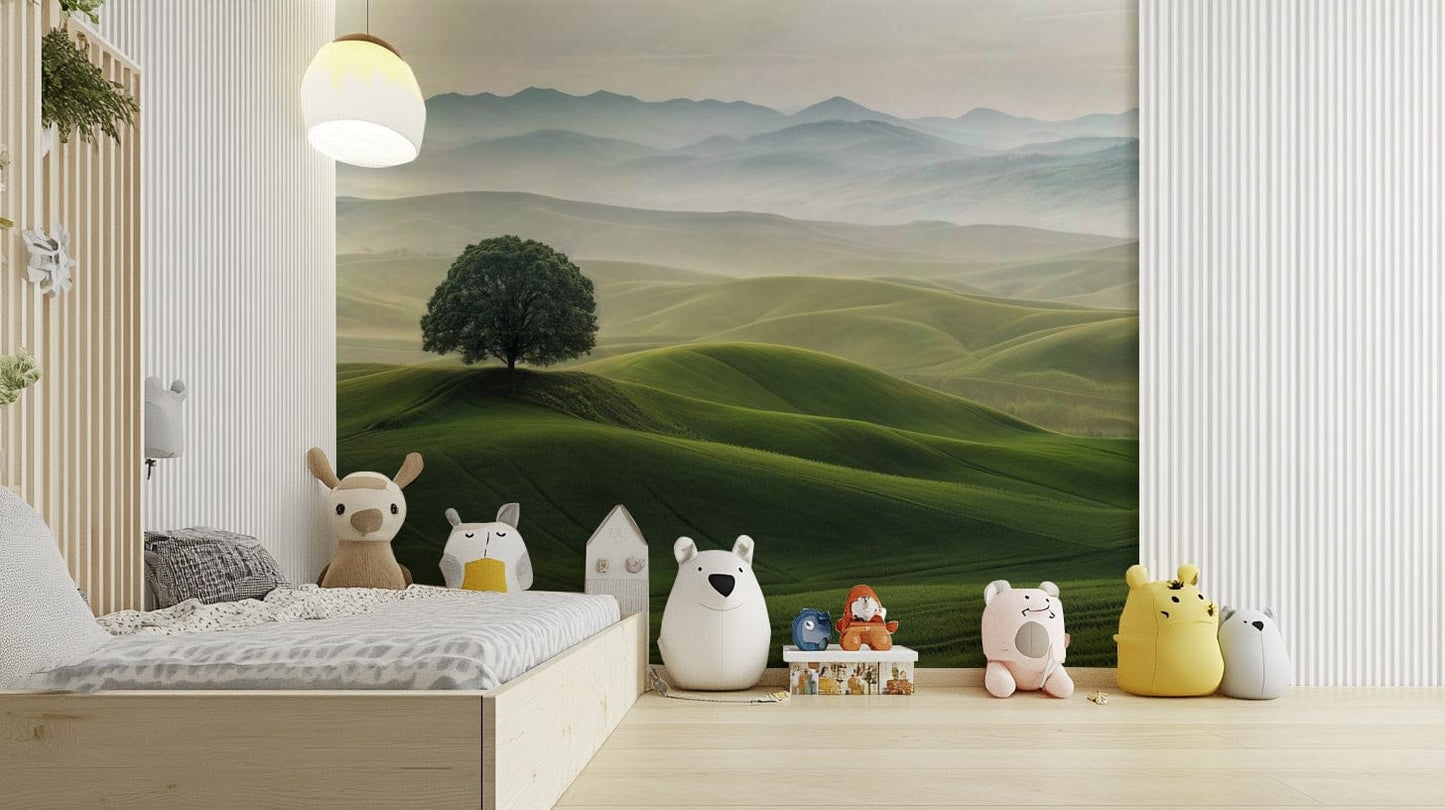 Minimalist hills wallpaper in soothing earth tones

