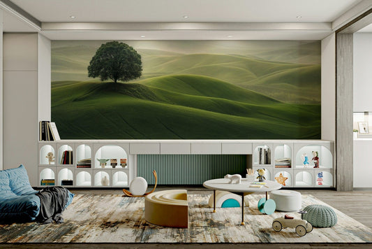 Serene Hills wallpaper with soft rolling hills design

