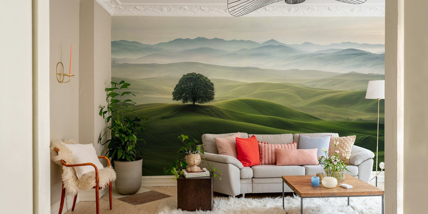 Tranquil hills wallpaper with muted natural colors

