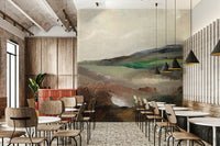 Soft color hillscape mural for modern bedrooms

