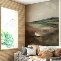 Minimalist hill mural with serene gradients

