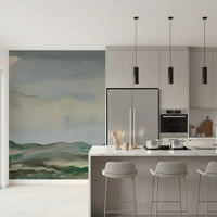Watercolor hills and misty sky on the Serene Hillside Horizon wall muralGD9521