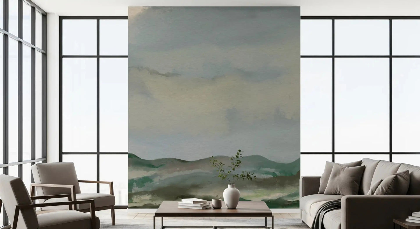 Large windowed room showcasing the nature-inspired wall murallGD9521