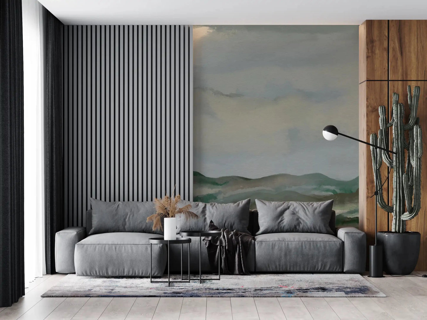 Sage and emerald green layers in this scenic landscape wall muralGD9521