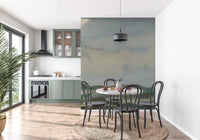 Minimalist dining area with a watercolor landscape wall muralGD9521