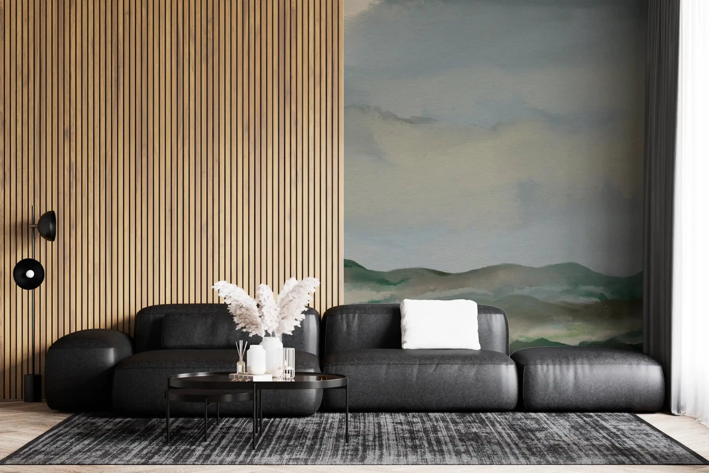 Serene Hillside Horizon wall mural creates a calm mood in a loungelGD9521