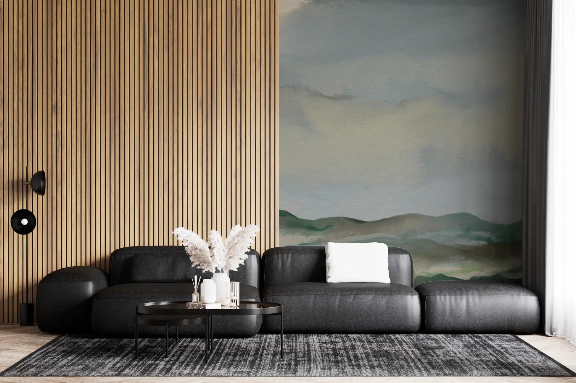 Serene Hillside Horizon wall mural creates a calm mood in a loungelGD9521