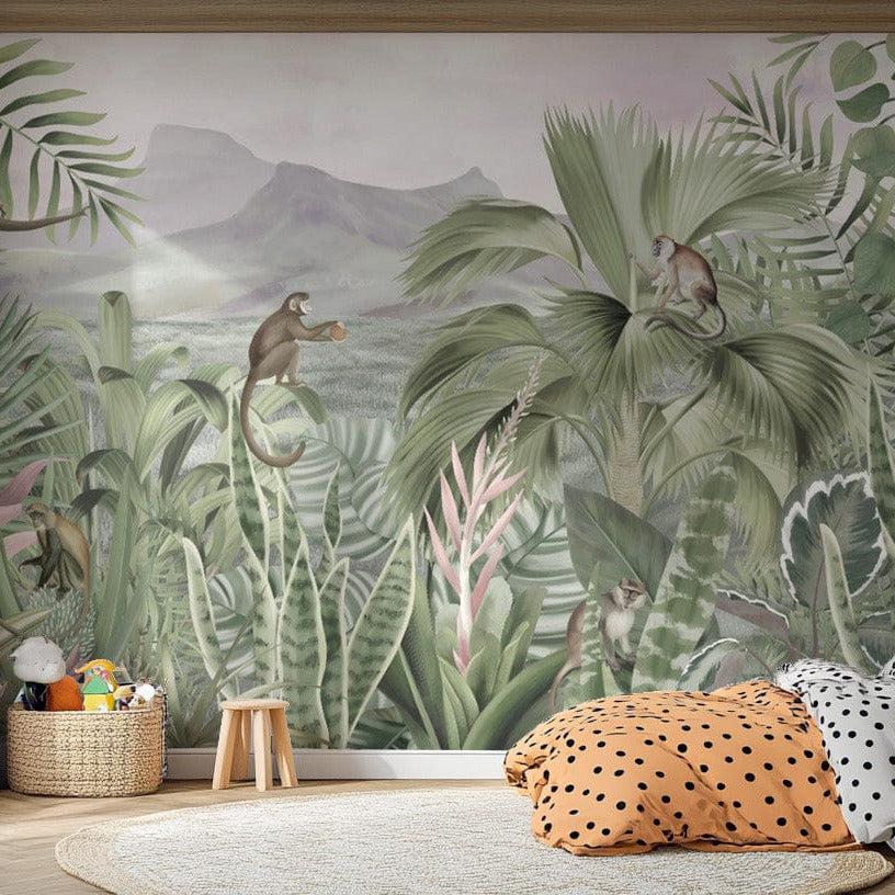 Monkey-themed tropical wallpaper design B729
