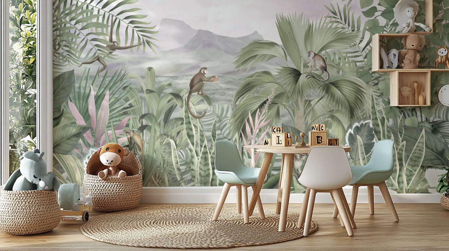 Lush rainforest wallpaper with monkeys B729

