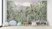 Green tropical wallpaper with wildlife B729
