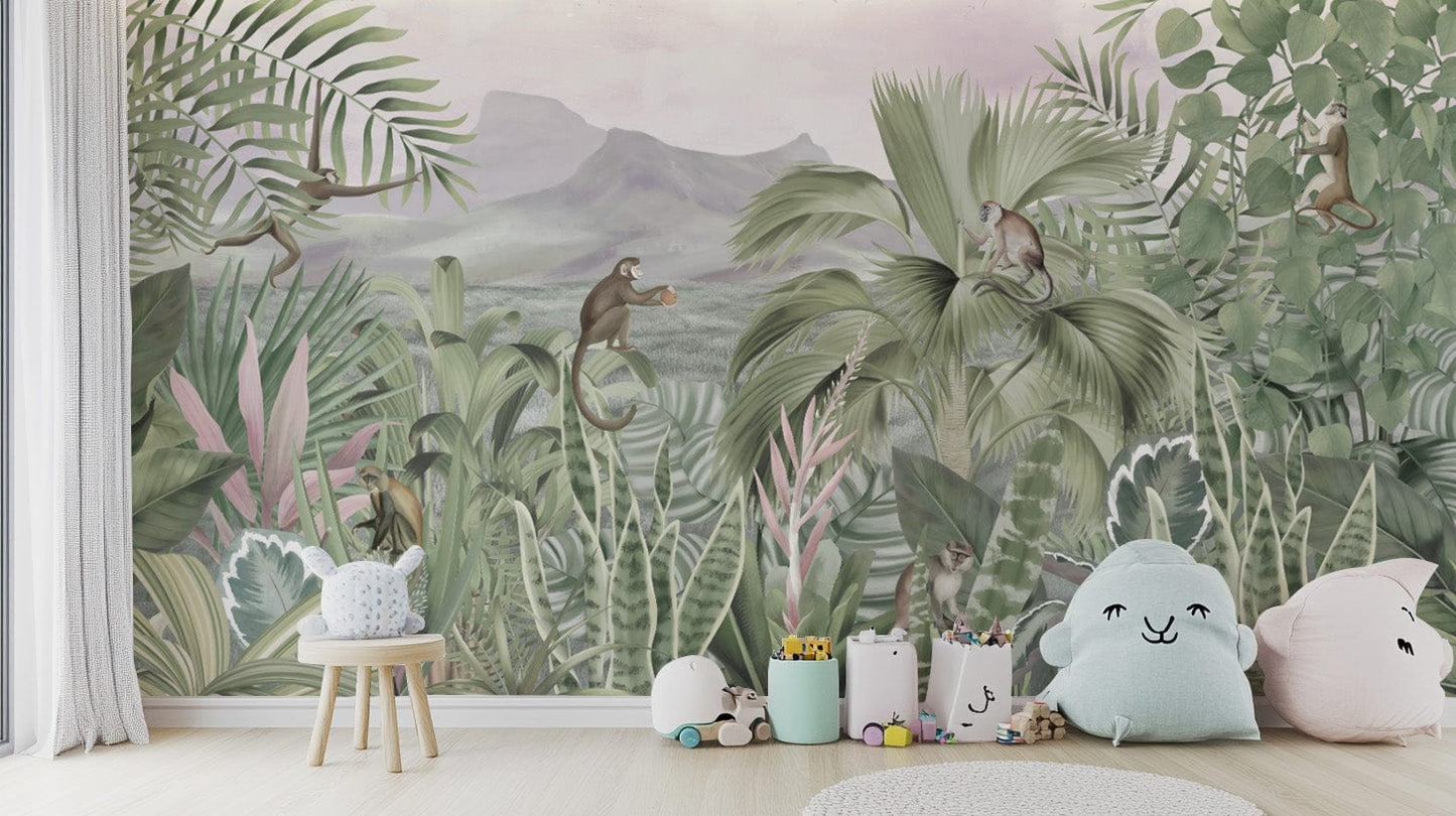 Exotic monkey jungle mural wallpaper
