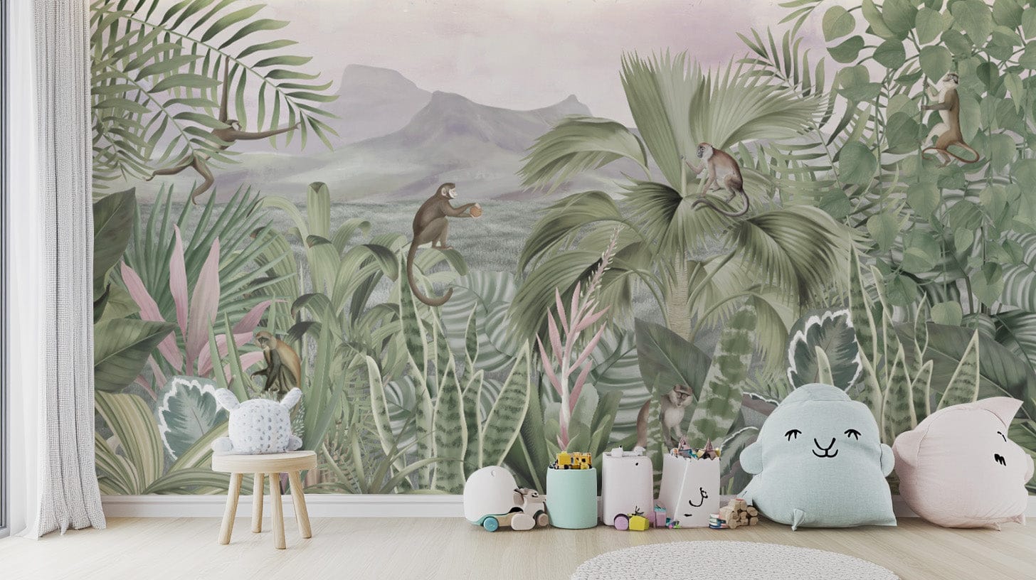 Exotic monkey jungle mural wallpaper
