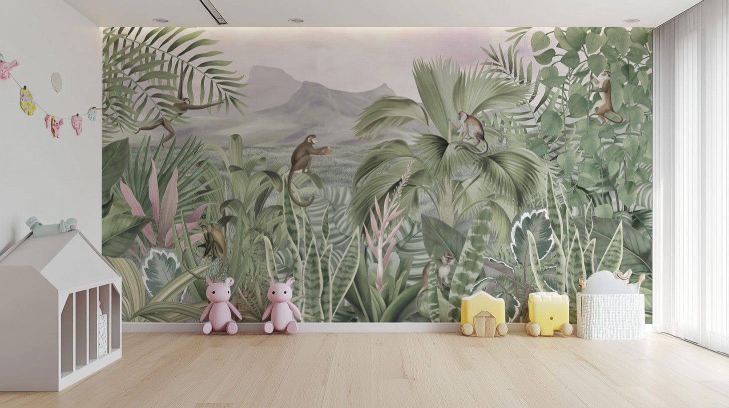 Jungle mural featuring lush green foliage
