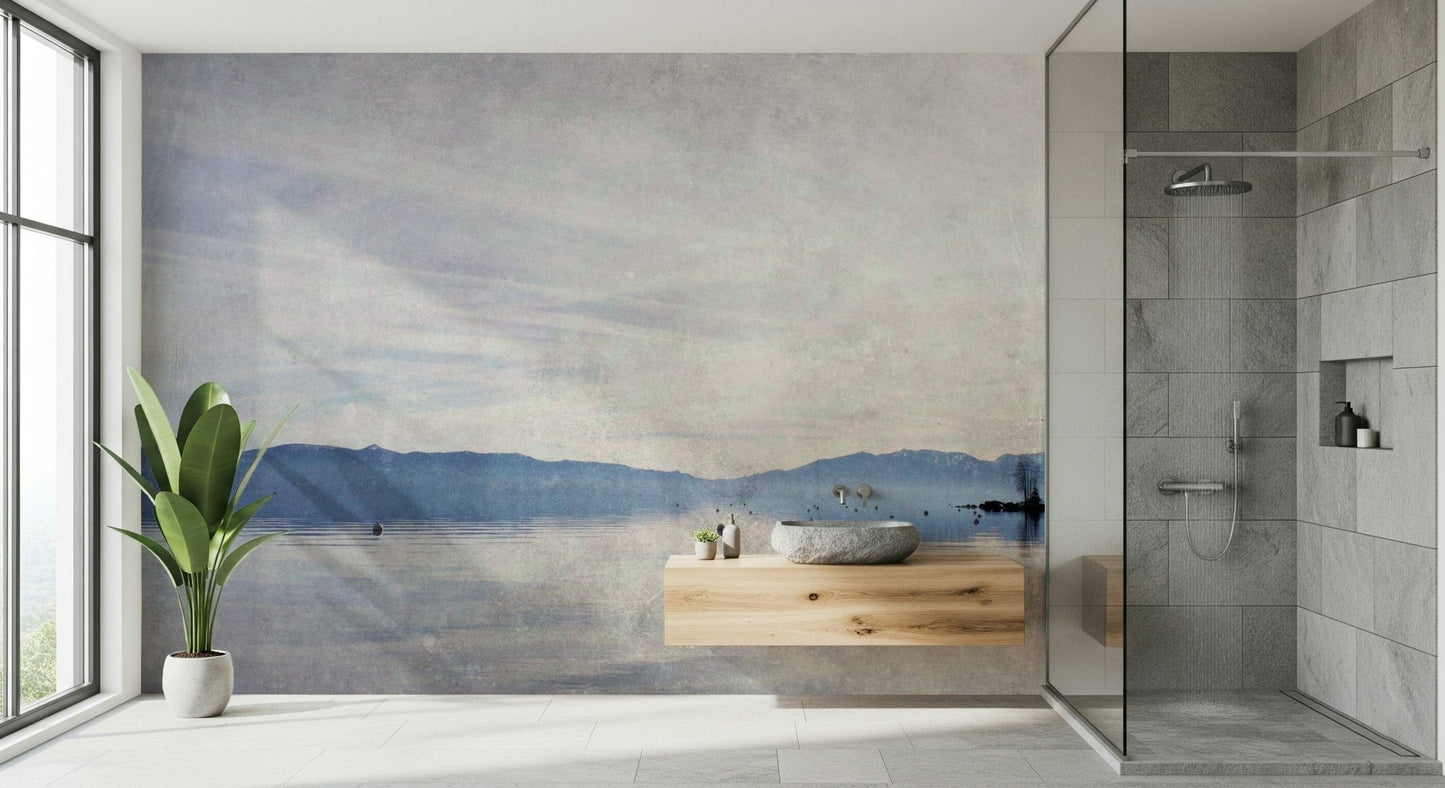 An artistic natural vista mural on scenic wallpaper.