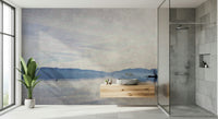 An artistic natural vista mural on scenic wallpaper.