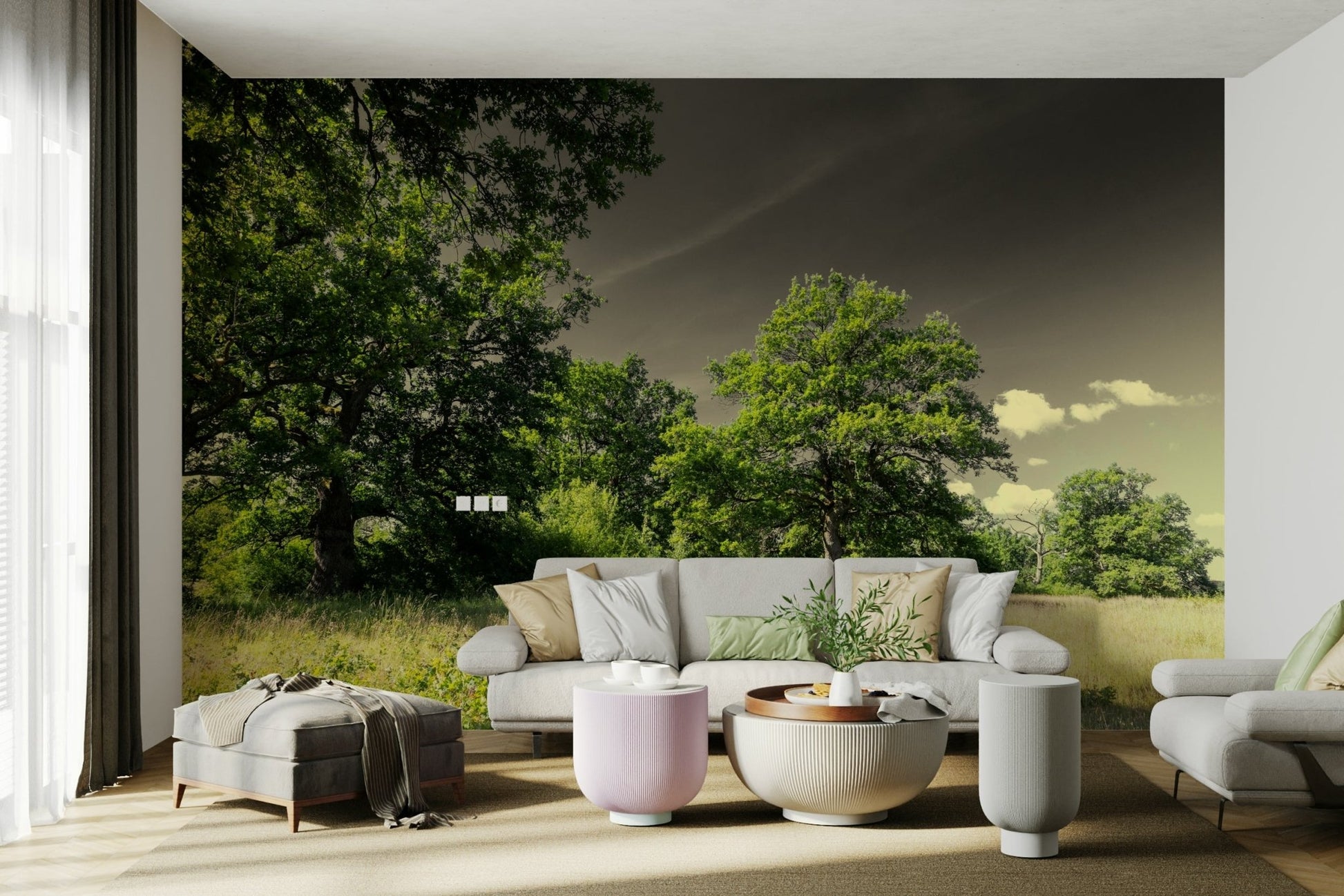 The high-resolution print captures fine details of the trees and the sky.

