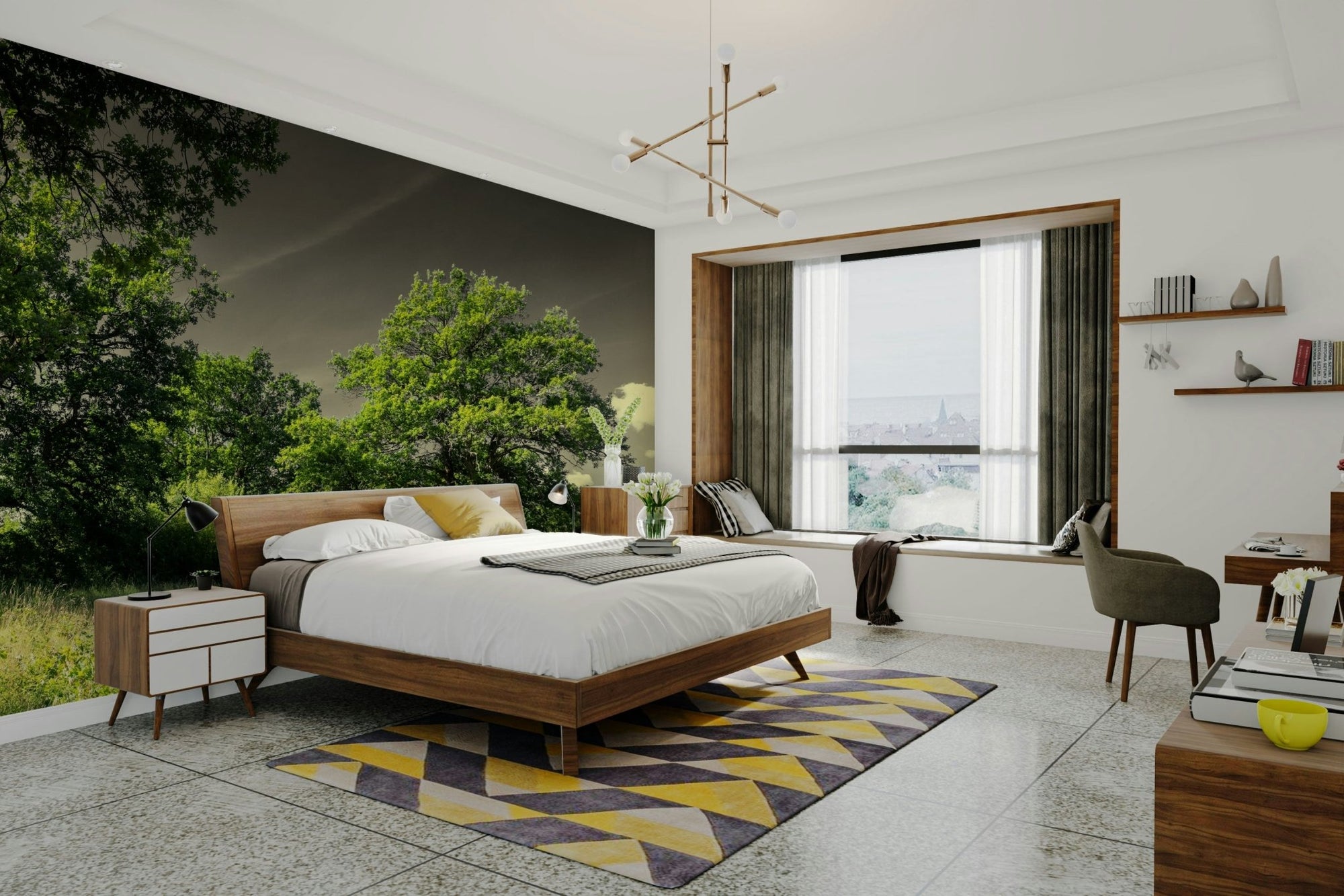A photo-realistic wall mural of majestic trees in a serene landscape. GD2759

