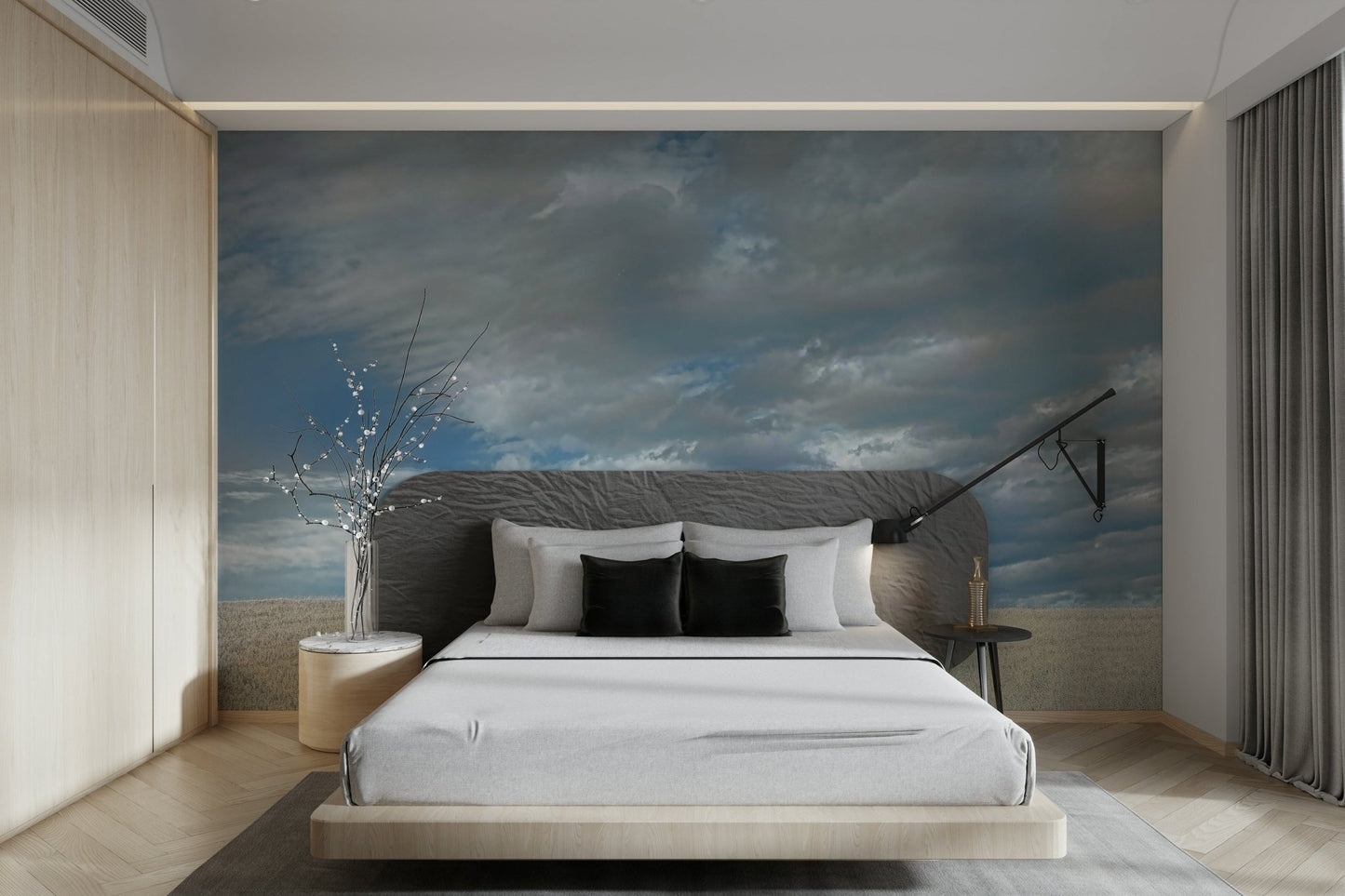 The wallpaper is applied seamlessly, making the view feel realistic.

