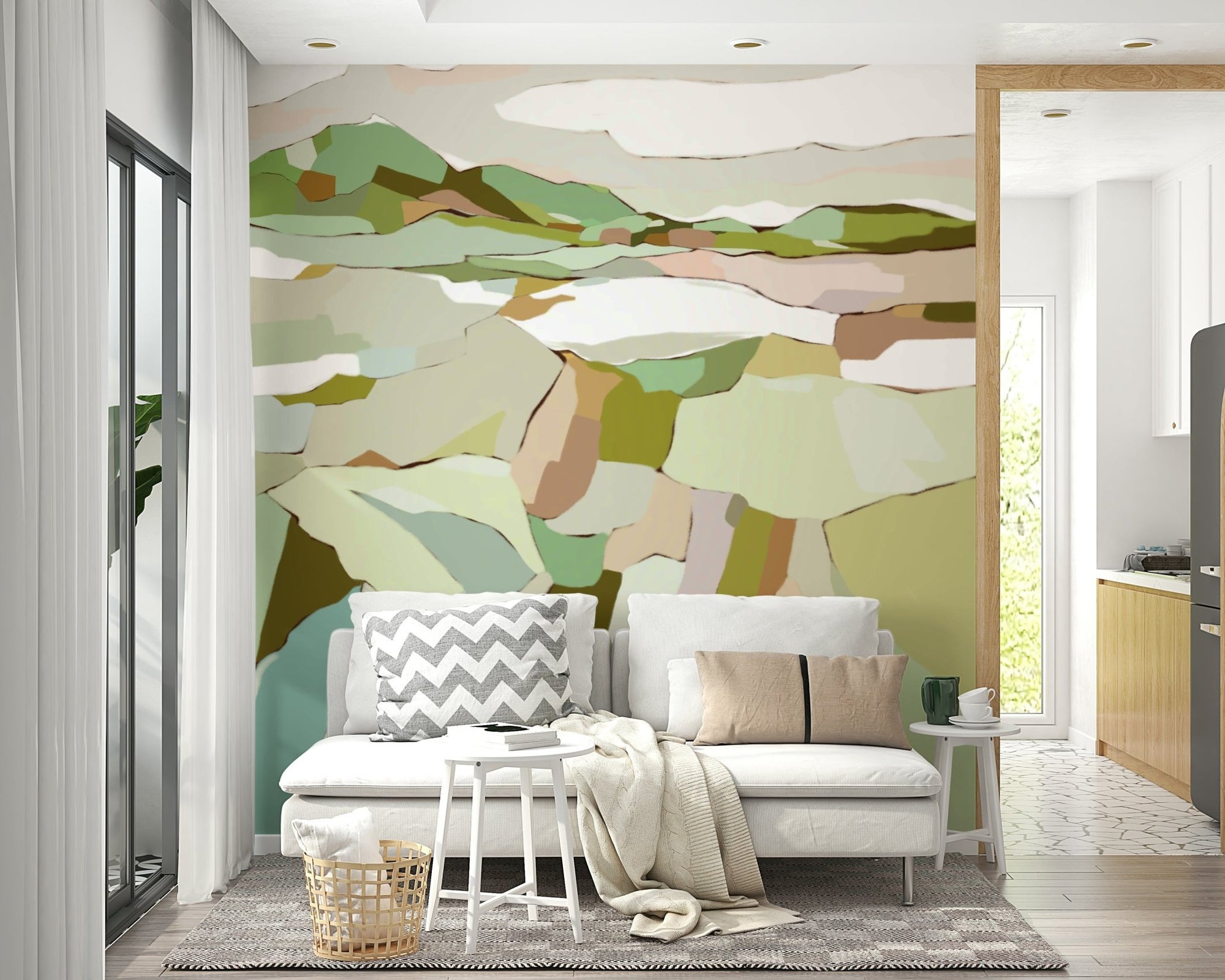 Serene Landscapes View wall mural on living room wall, GD1081
