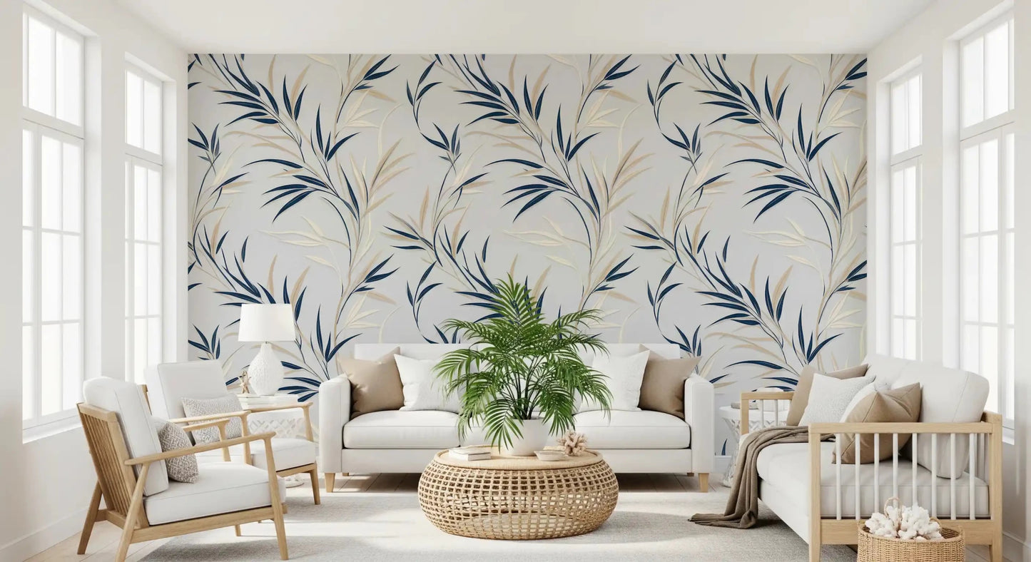 Modern Serene Leaf Sway Wall Mural with airy branch and leaf pattern, GD9031