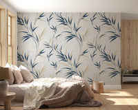 Bedroom featuring Serene Leaf Sway Wall Mural with flowing leaf pattern, GD9031