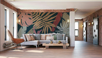 A beautiful wide-angle wall mural of plant leaves.

