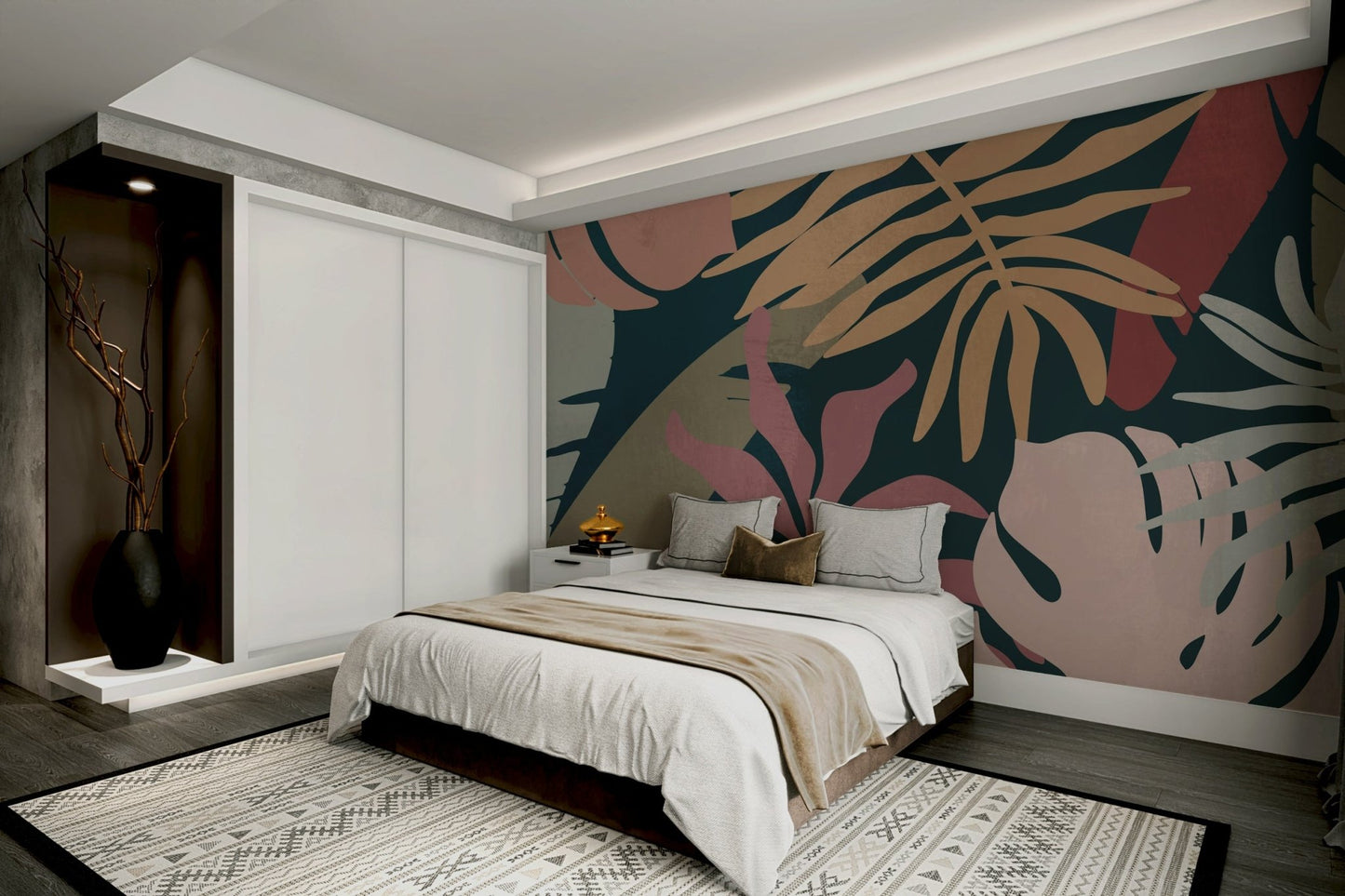 A beautiful serene leaf wallpaper mural for a modern home.

