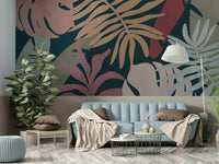 A calming foliage design wallpaper mural that defines a space.

