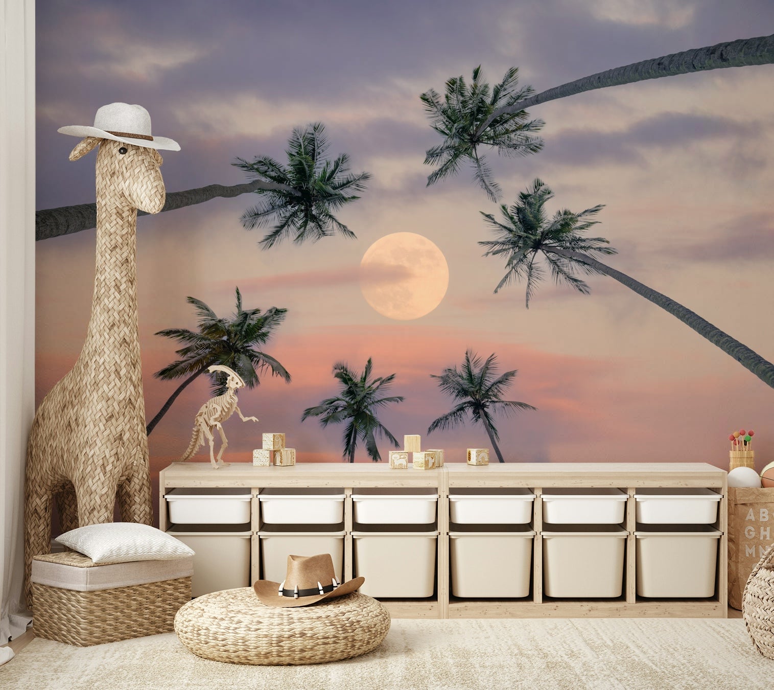 A calming tropical scene wallpaper mural that defines a space.

