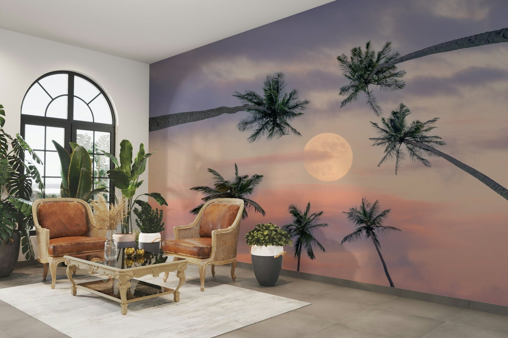 A beautiful night sky wall mural for a living room.

