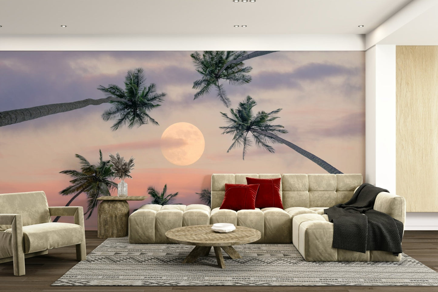 A graceful subtle palm wall mural in dreamy tones.

