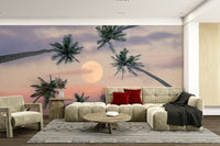 A graceful subtle palm wall mural in dreamy tones.

