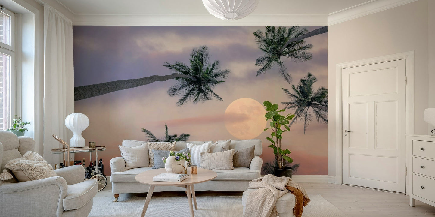 A serene moonlit palm wall mural for your decor.

