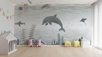 Serene Ocean Life Wallpaper Mural for coastal interiors B830