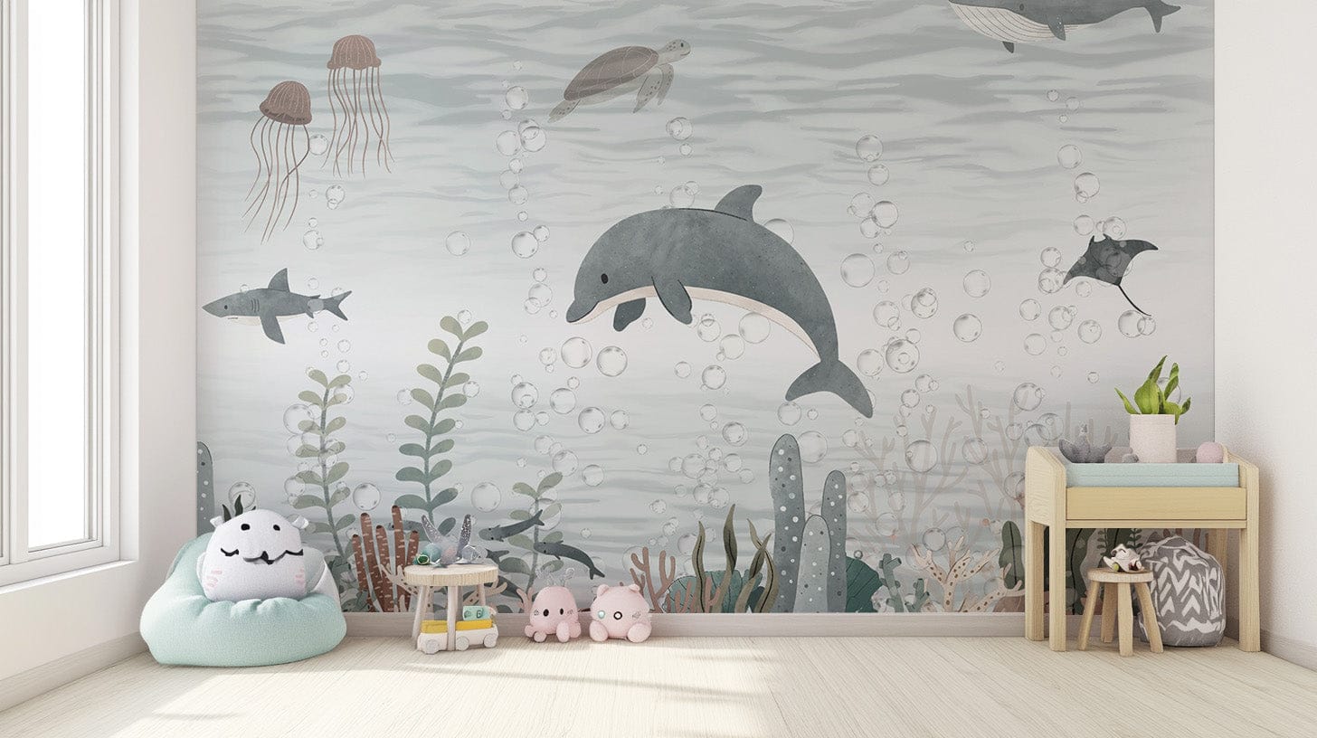 Serene Ocean Life Wallpaper Mural for peaceful spaces B830