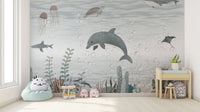 Serene Ocean Life Wallpaper Mural for peaceful spaces B830