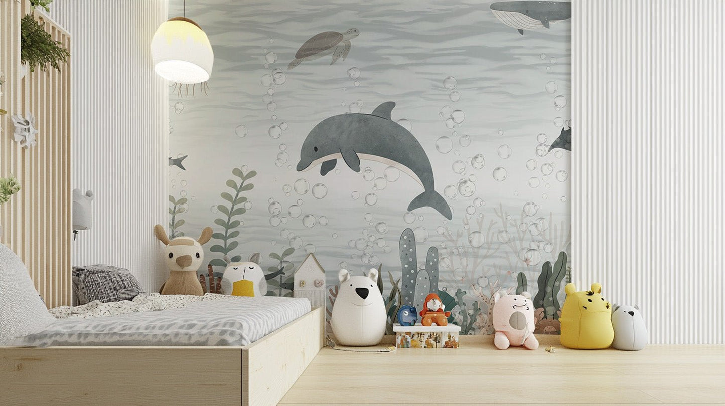 Serene Ocean Life Wallpaper Mural for ocean-inspired decor B830
