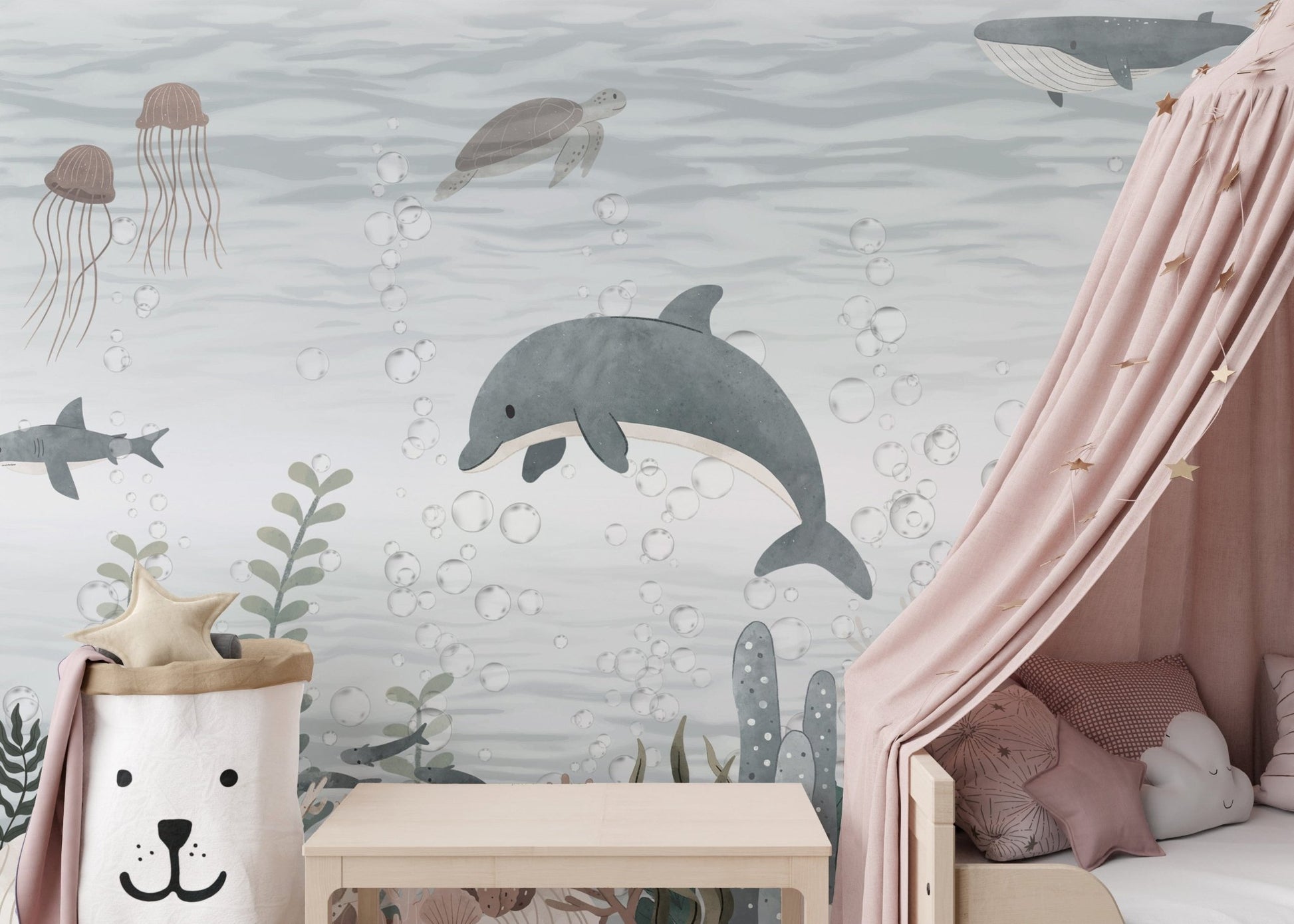 Artistic ocean vibes in Serene Ocean Life Wallpaper Mural B830