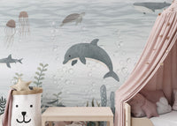 Artistic ocean vibes in Serene Ocean Life Wallpaper Mural B830