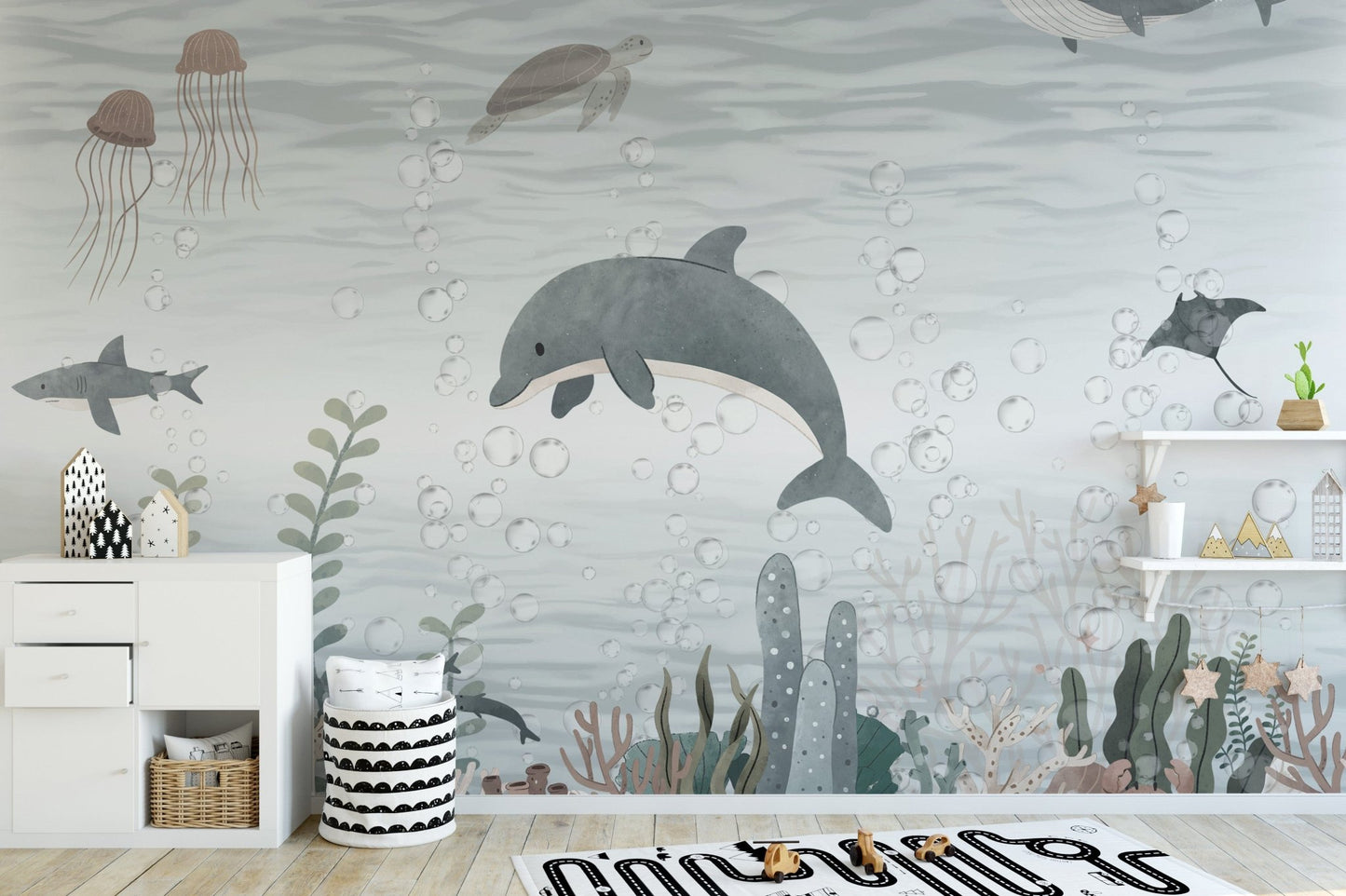 Serene Ocean Life Wallpaper Mural for modern decor B830