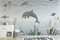 Serene Ocean Life Wallpaper Mural for modern decor B830