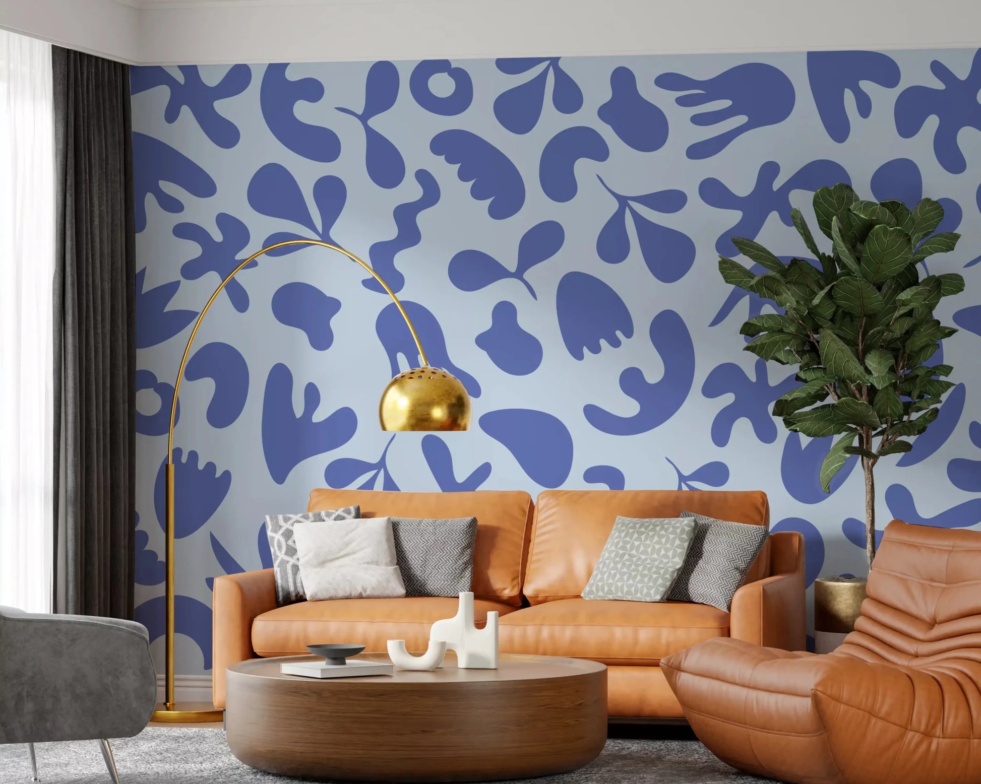 Office room with Serene Organic wall mural and blue movement, GD9314