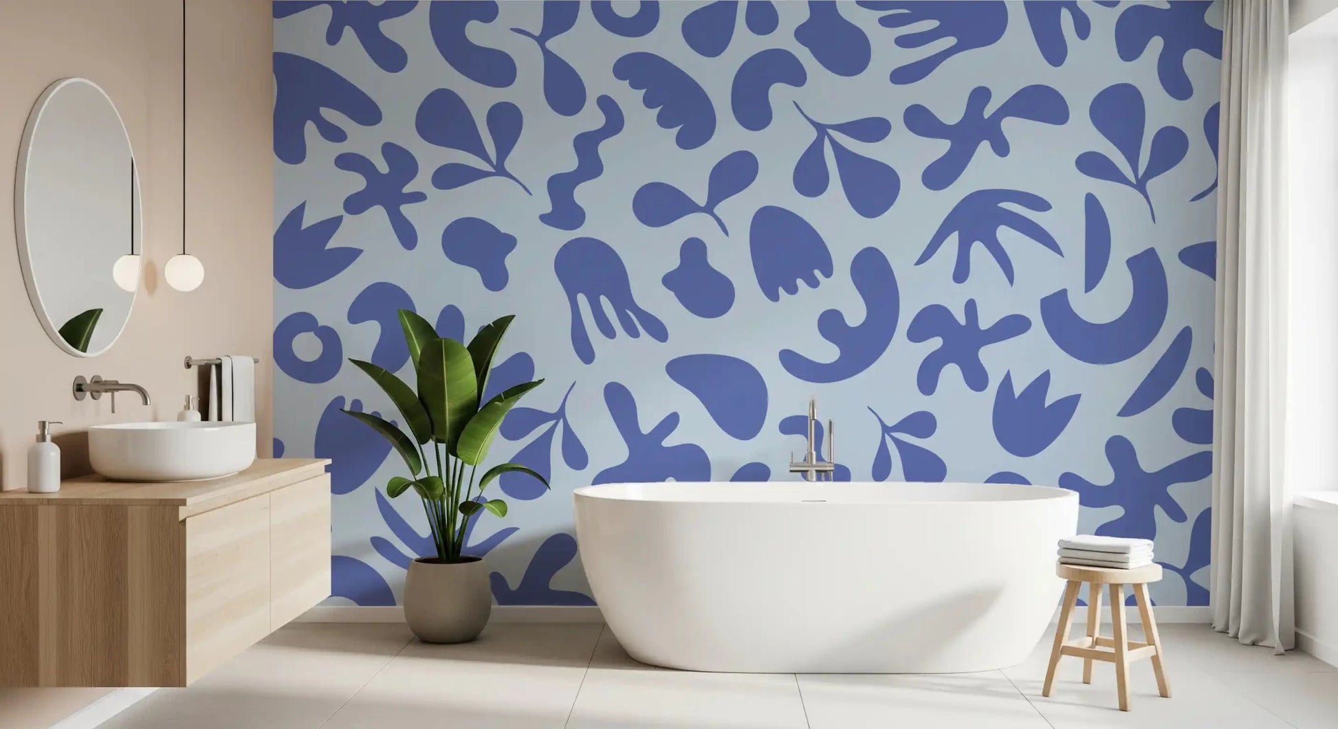 Bathroom finished in Serene Flow wall mural with calm pattern, GD9314