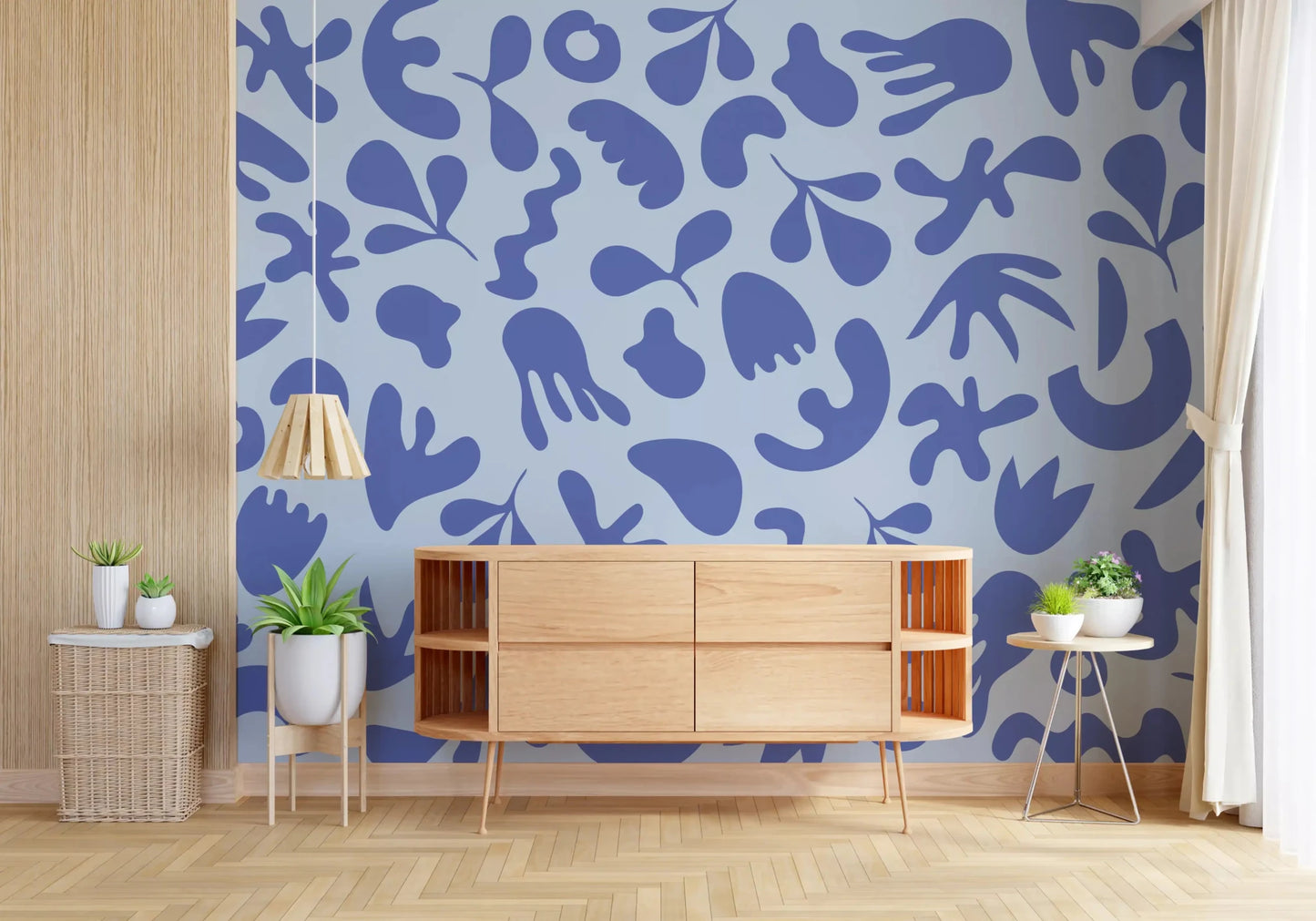 Light blue scattered forms shape Organic Flow wall mural design, GD9314