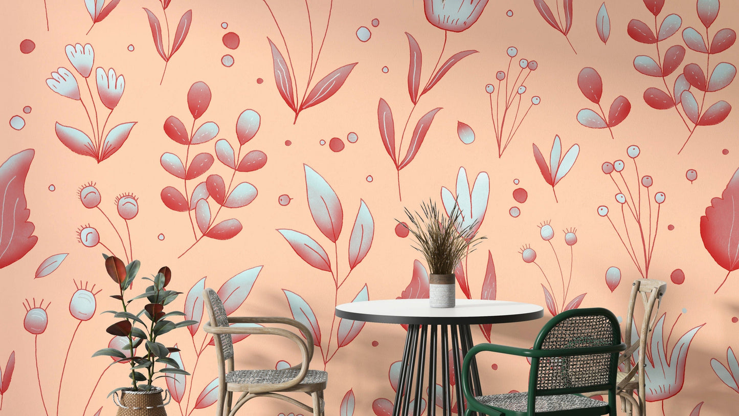 Warm botanical wallpaper mural design

